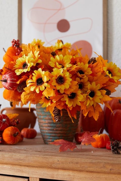 4Pcs Artificial Maple Leaf Pumpkin Branch