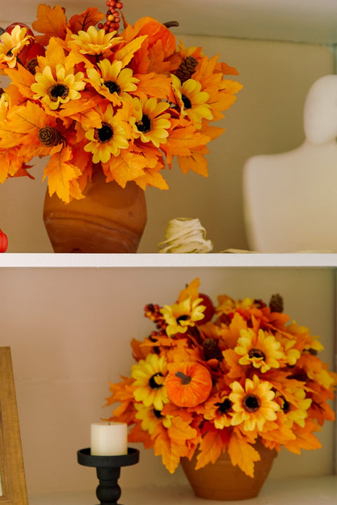 4Pcs Artificial Maple Leaf Pumpkin Branch