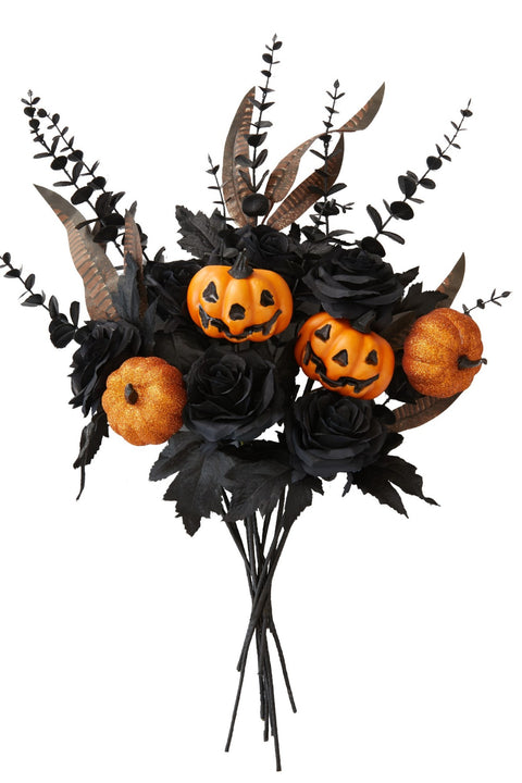 4Pcs Halloween Pumpkin Bunch with Black Maple Leaves
