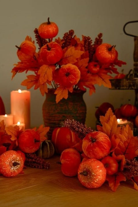 4Pcs Pumpkin Bunch with Maple Leaves