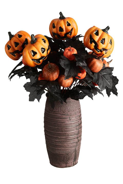 4Pcs Halloween Pumpkin Bunch with Black Maple Leaves